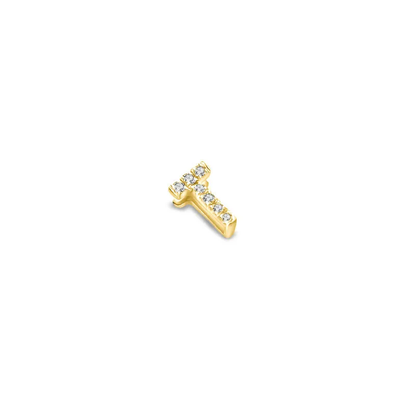 18k Gold Initial Letter "T" Diamond Pandent   Necklace