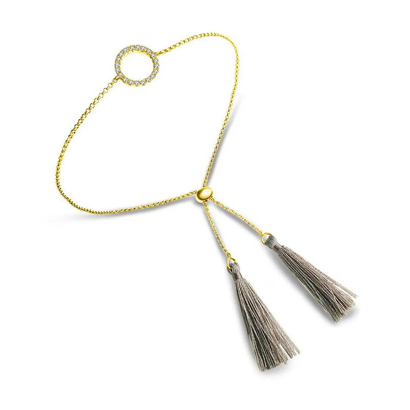 18k Gold Round Shape Diamond Bracelet with Gray Tassel