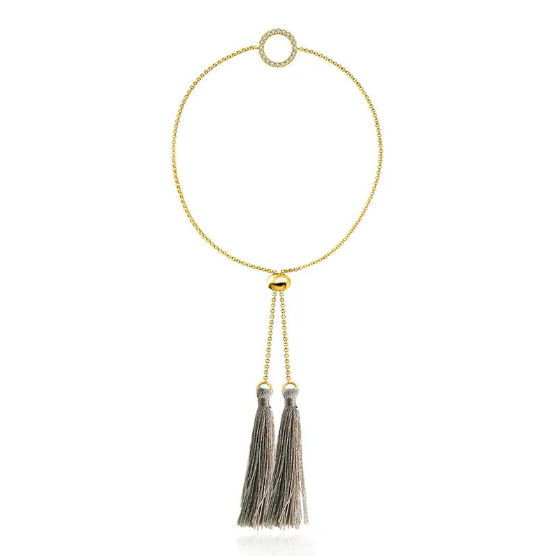 18k Gold Round Shape Diamond Bracelet with Gray Tassel