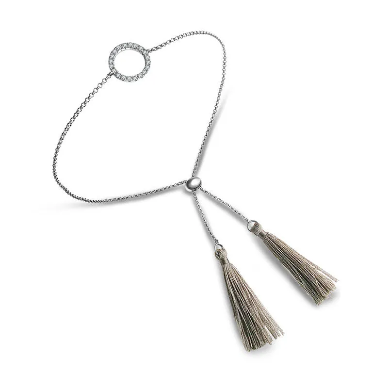 18k Gold Round Shape Diamond Bracelet with Gray Tassel