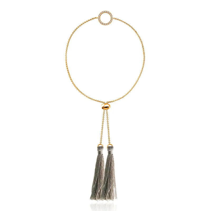 18k Gold Round Shape Diamond Bracelet with Gray Tassel