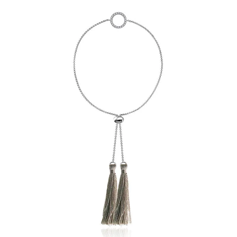 18k Gold Round Shape Diamond Bracelet with Gray Tassel