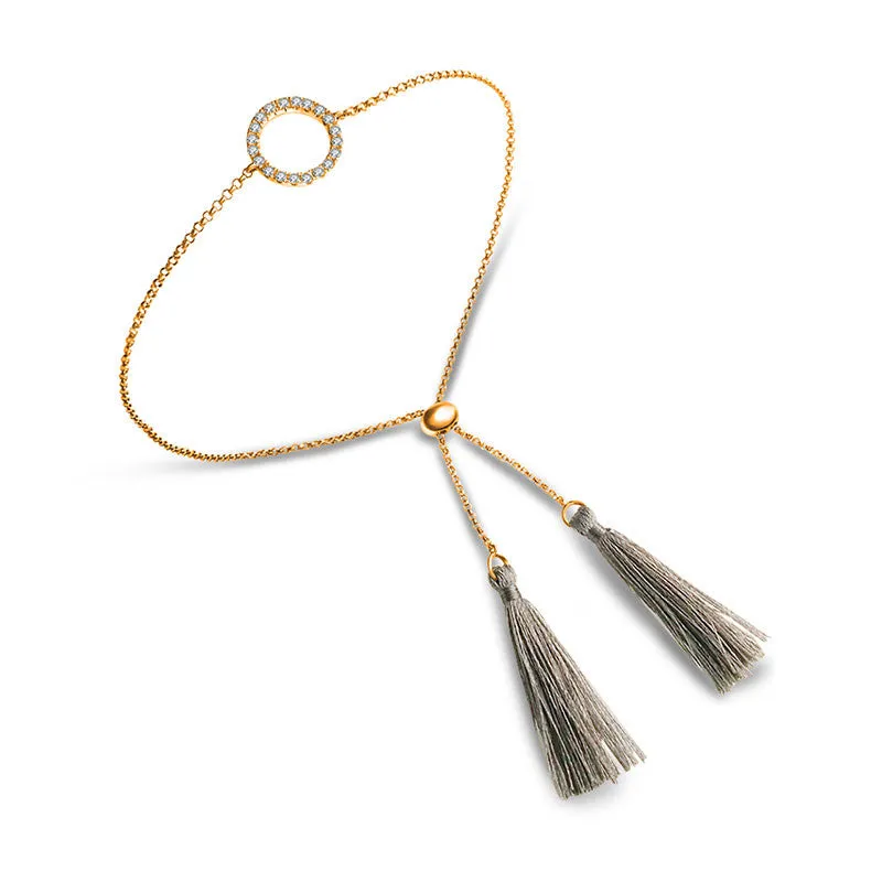18k Gold Round Shape Diamond Bracelet with Gray Tassel