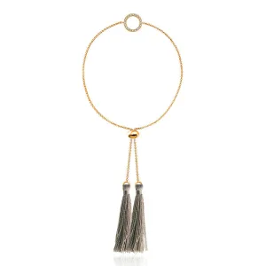 18k Gold Round Shape Diamond Bracelet with Gray Tassel