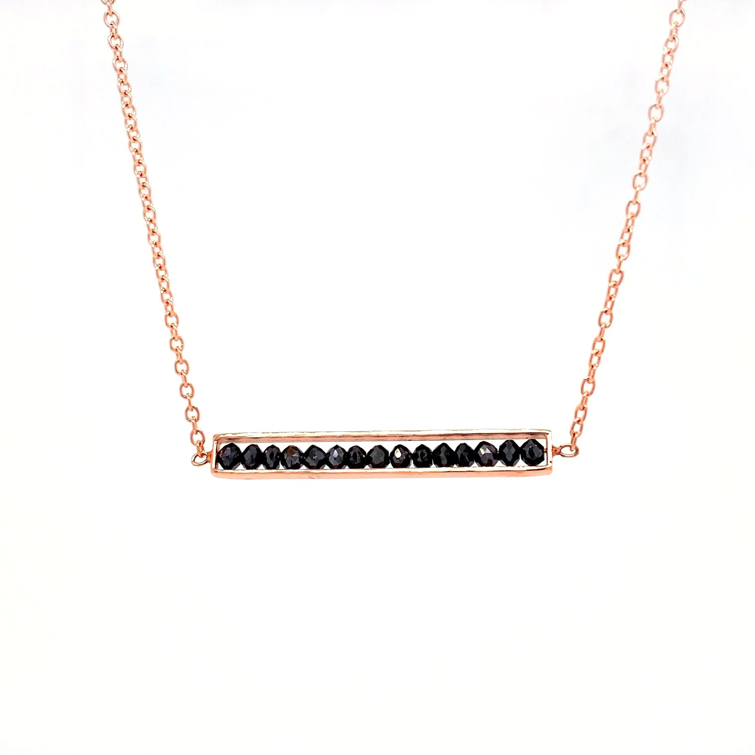 18k Rose Gold Black Diamond Bar Necklace