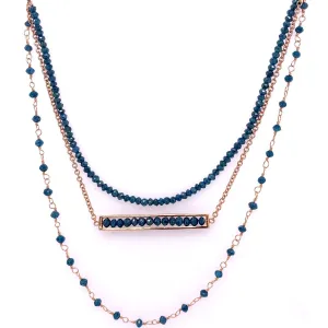 18k Rose Gold Blue Diamond Triple Layered Necklace
