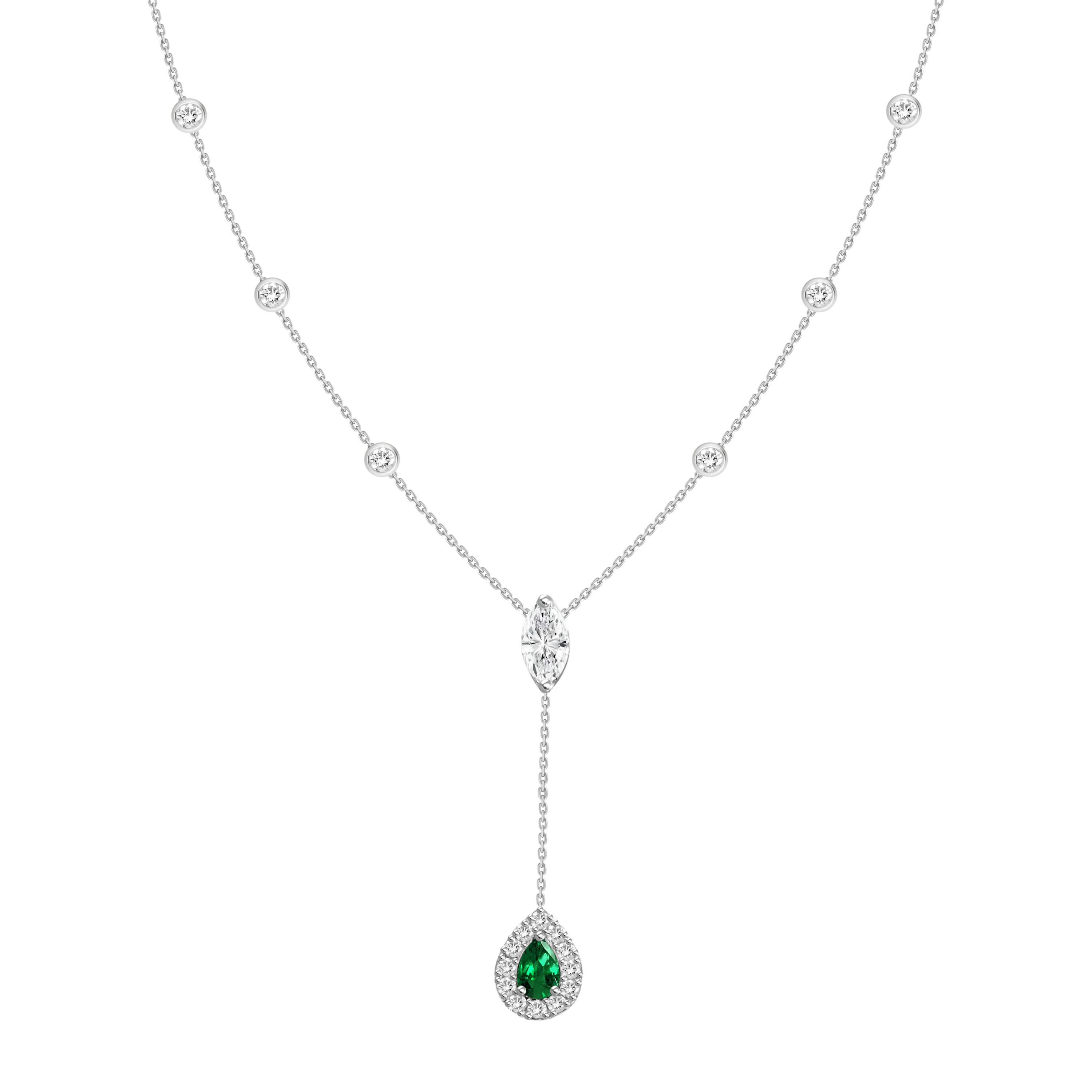 18K Rose Gold Diamond   Emerald Y Necklace
