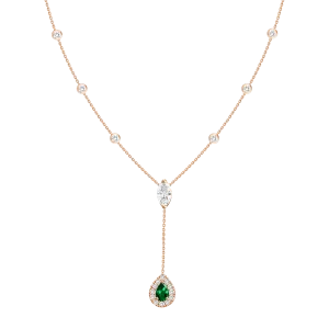 18K Rose Gold Diamond   Emerald Y Necklace