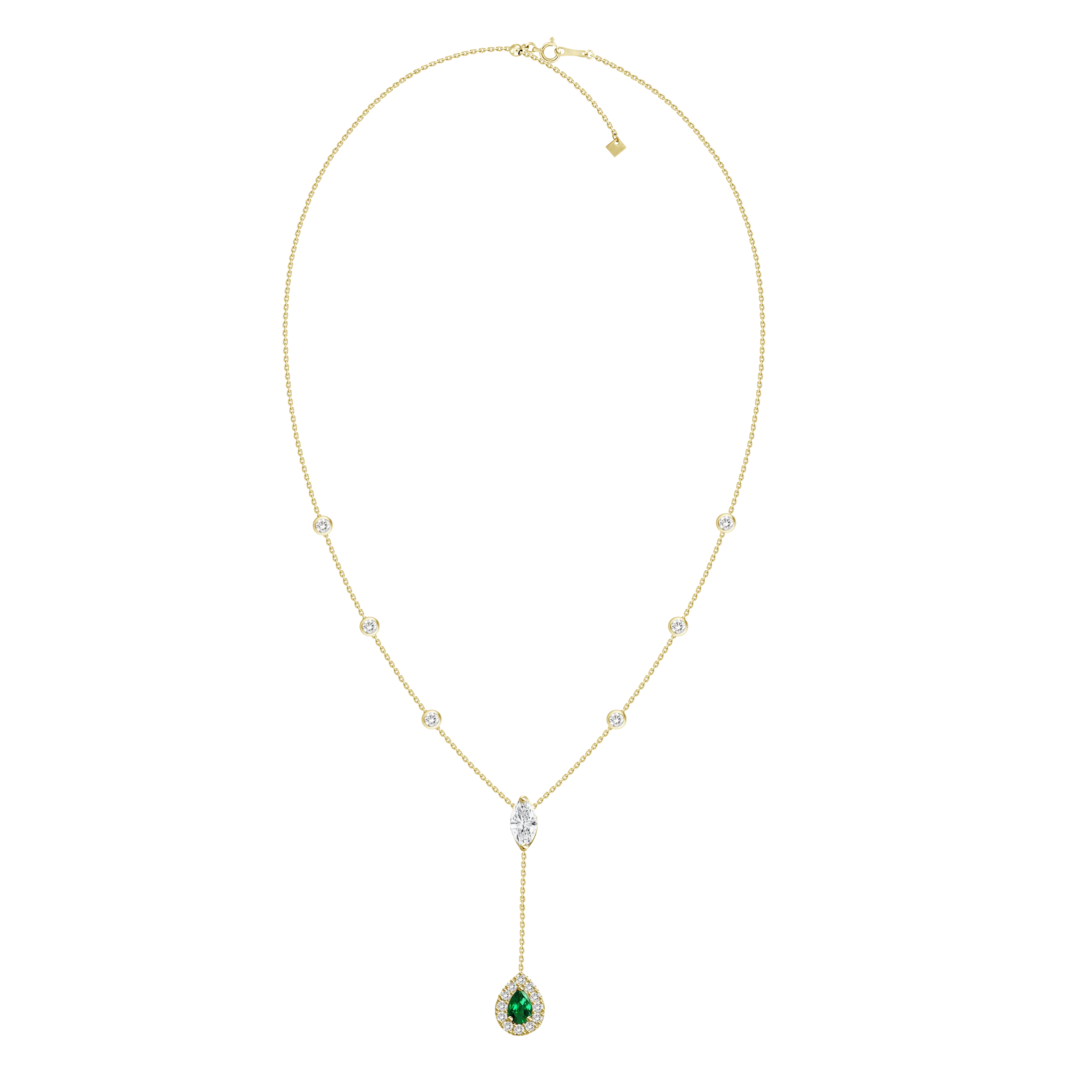 18K Rose Gold Diamond   Emerald Y Necklace