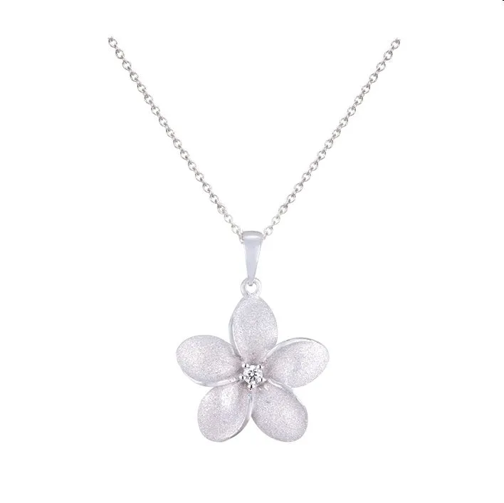 18mm 14k Plumeria Pendant with 0.05 carat diamond