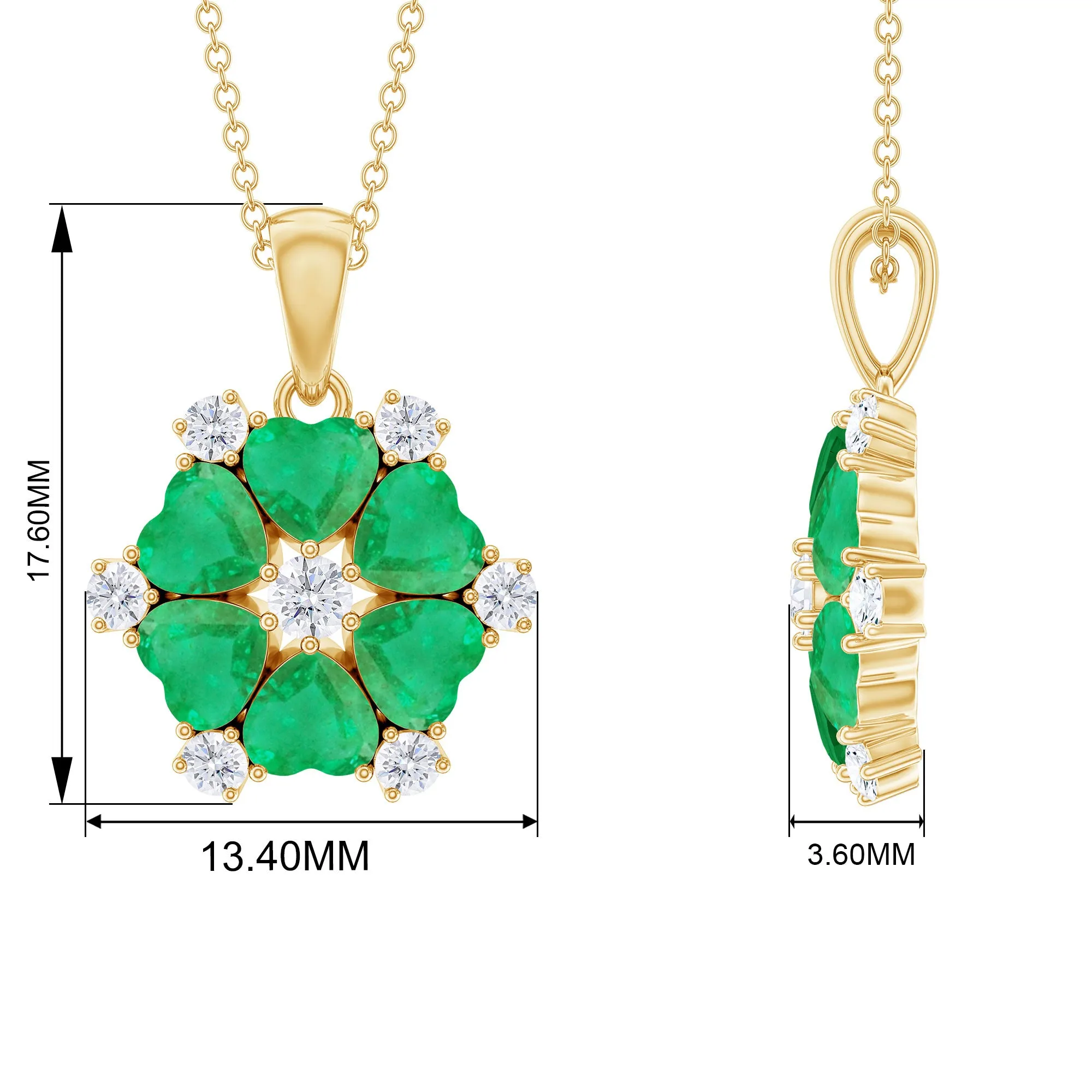 2 CT Heart Shape Emerald and Diamond Flower Pendant