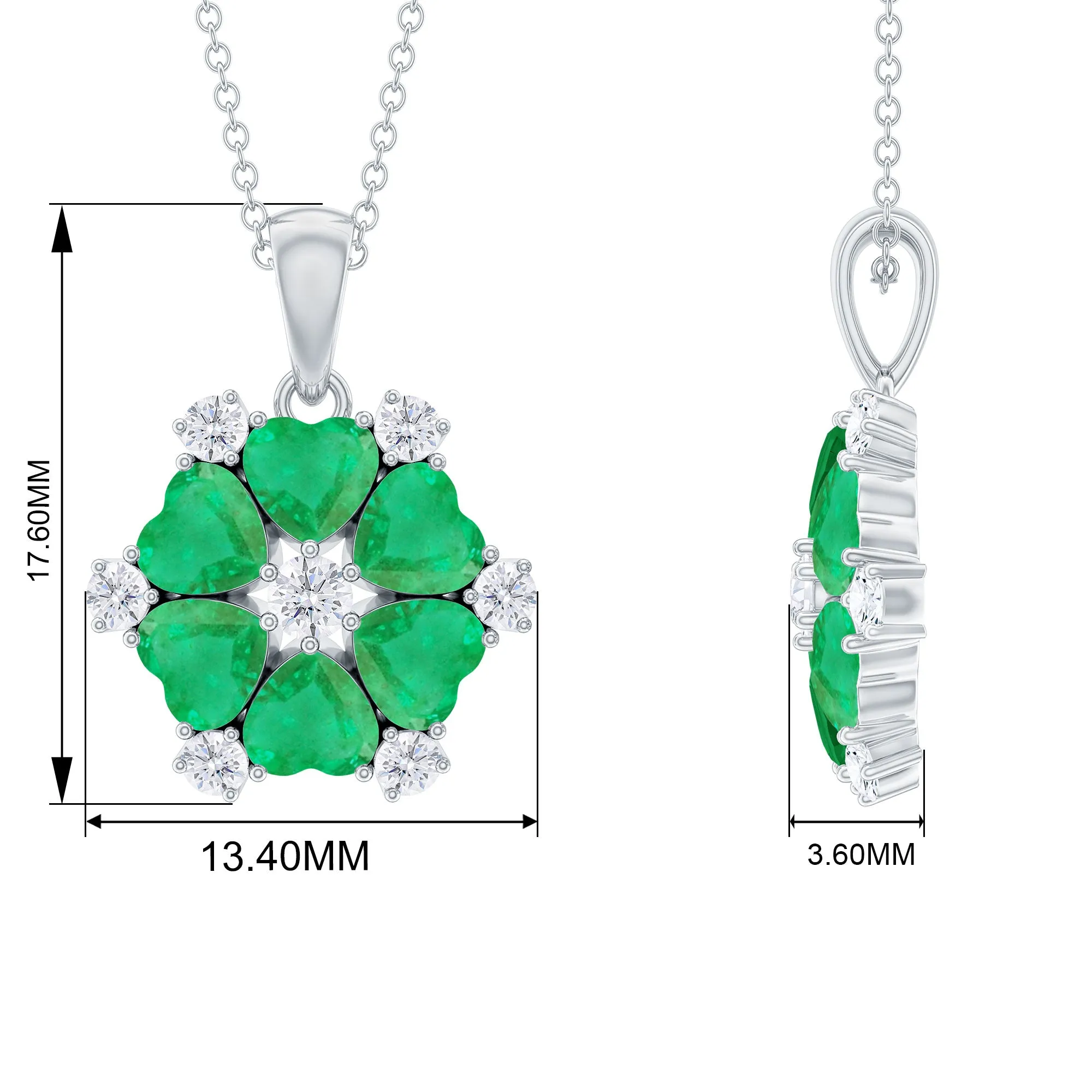 2 CT Heart Shape Emerald and Diamond Flower Pendant