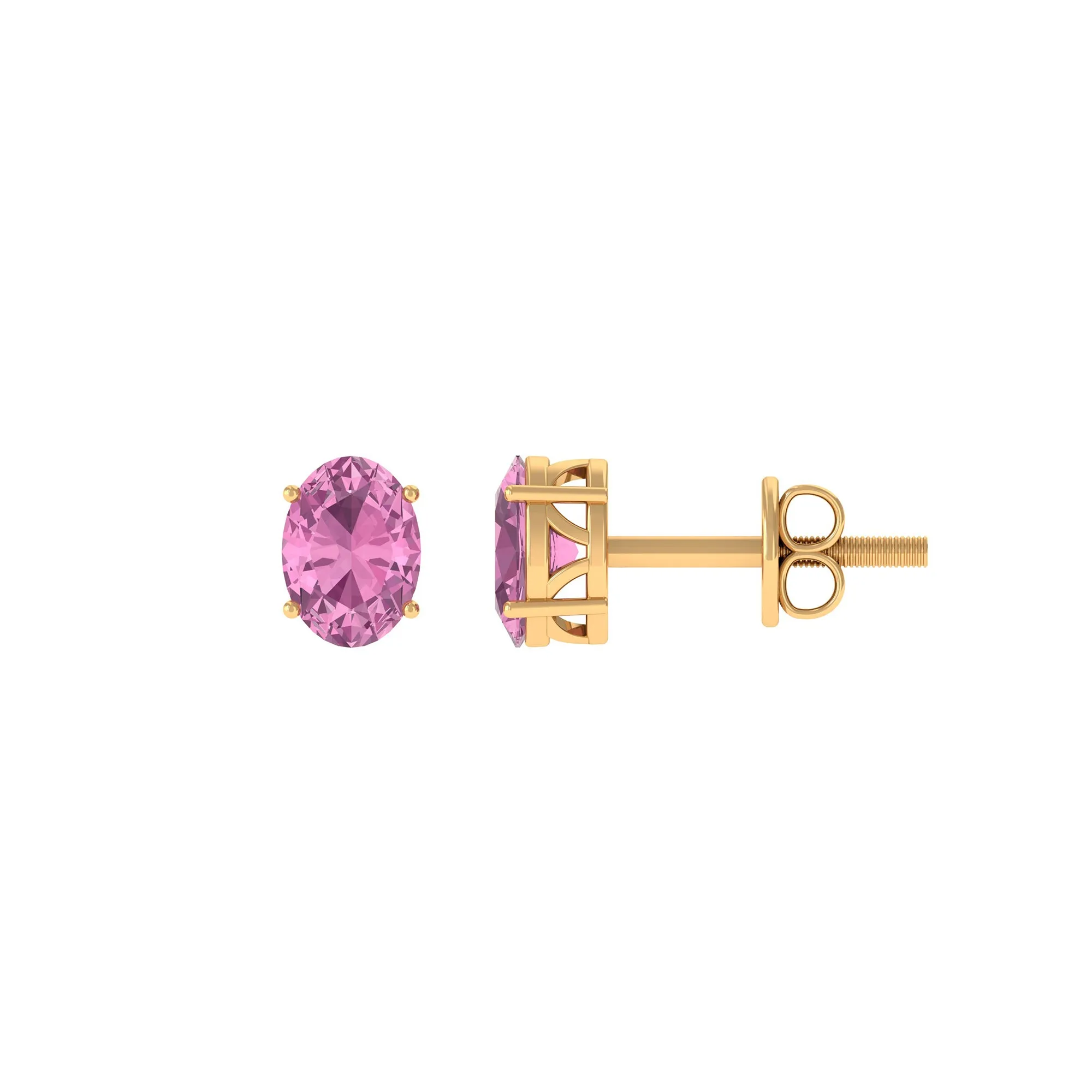 2 CT Oval Cut Pink Tourmaline Solitaire Stud Earrings