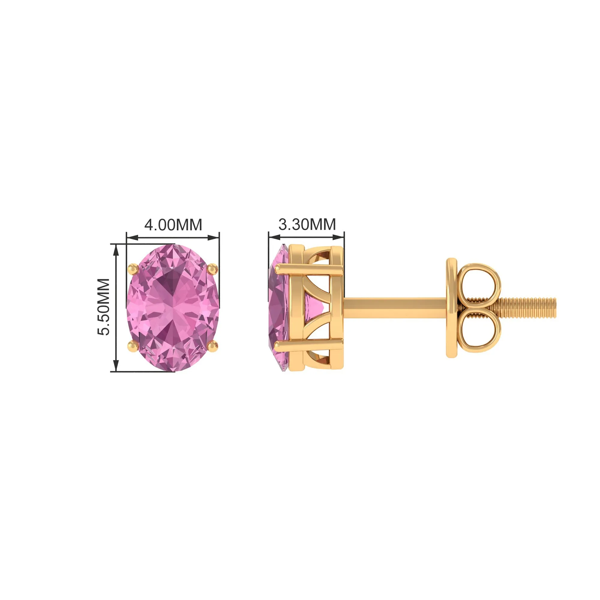 2 CT Oval Cut Pink Tourmaline Solitaire Stud Earrings