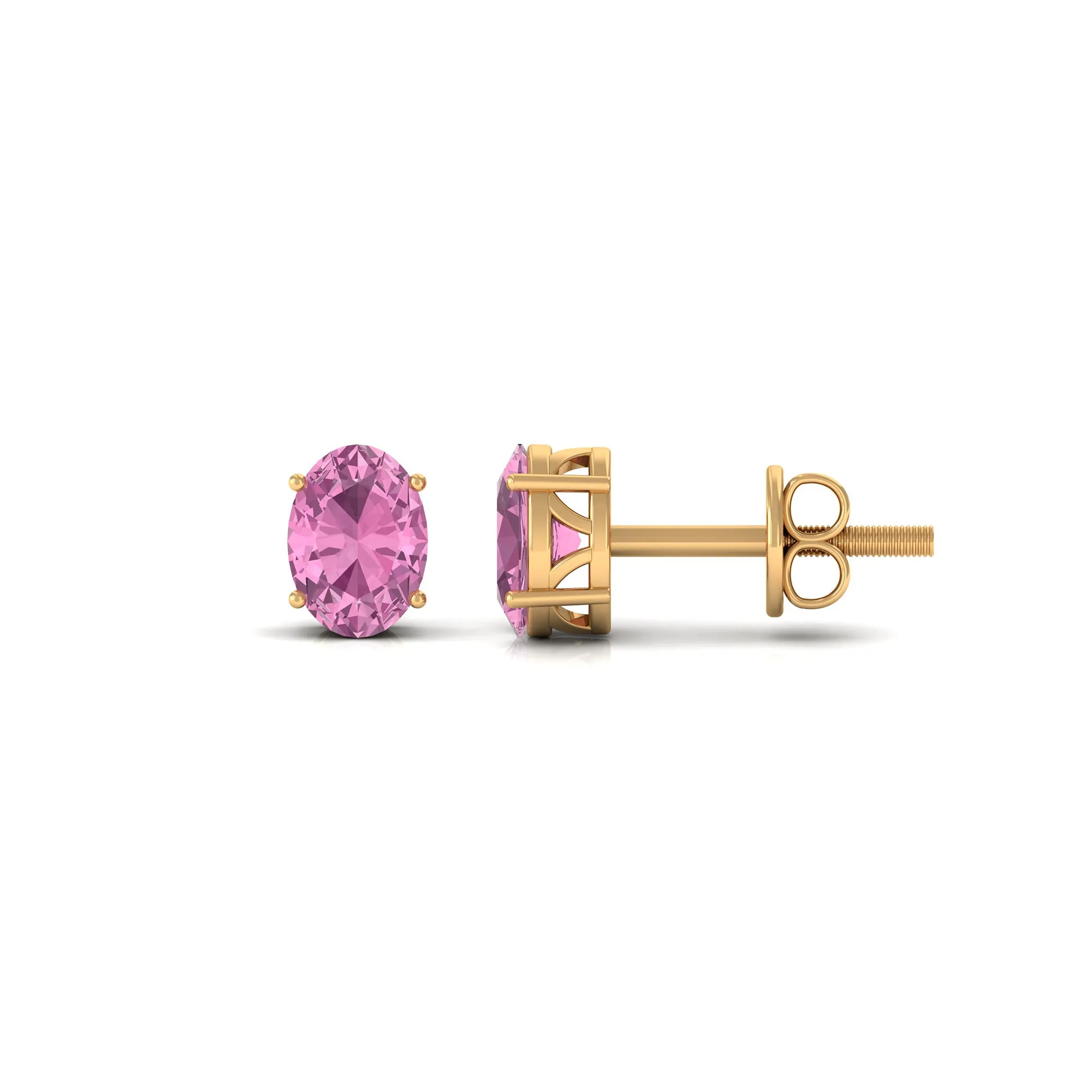 2 CT Oval Cut Pink Tourmaline Solitaire Stud Earrings