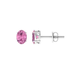 2 CT Oval Cut Pink Tourmaline Solitaire Stud Earrings