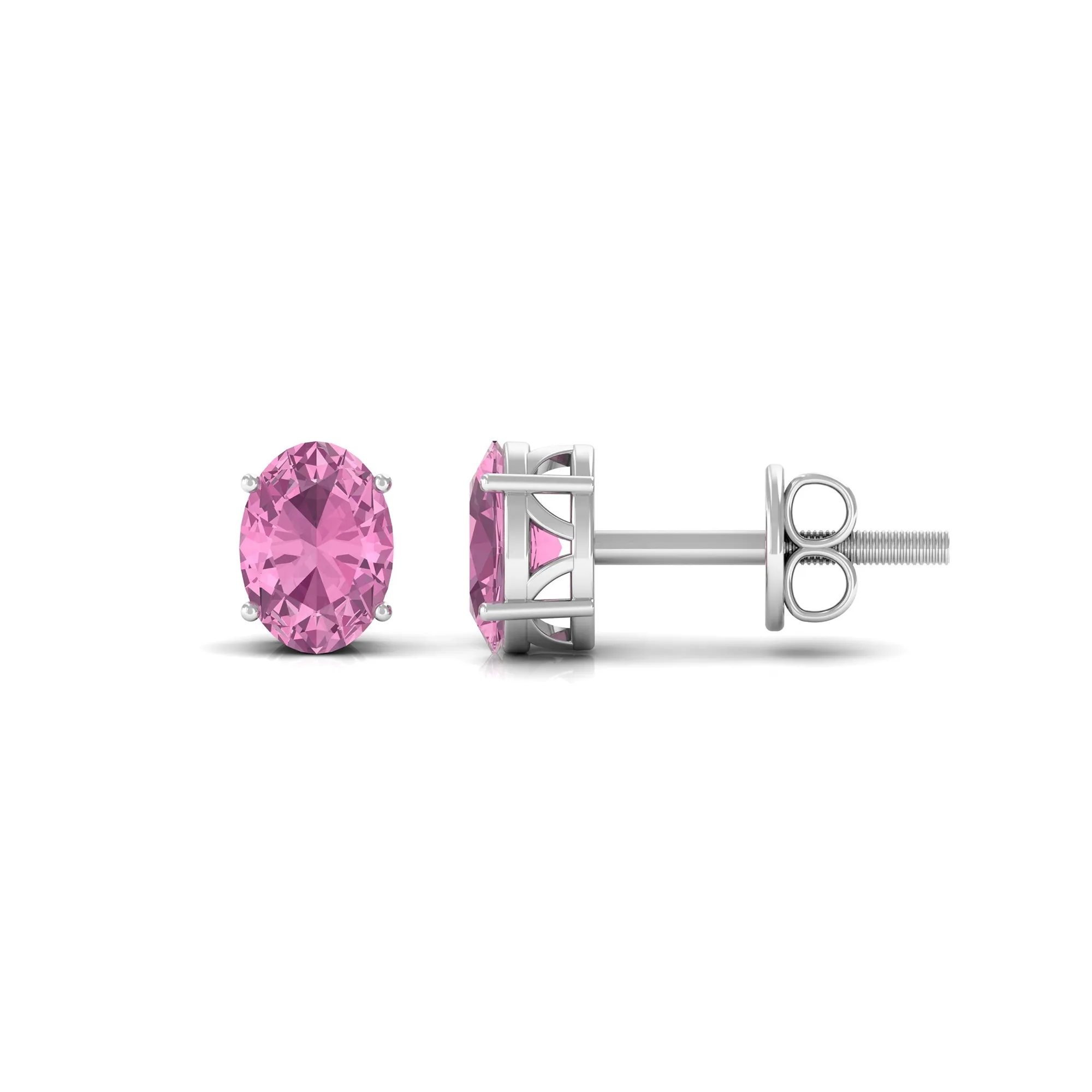 2 CT Oval Cut Pink Tourmaline Solitaire Stud Earrings