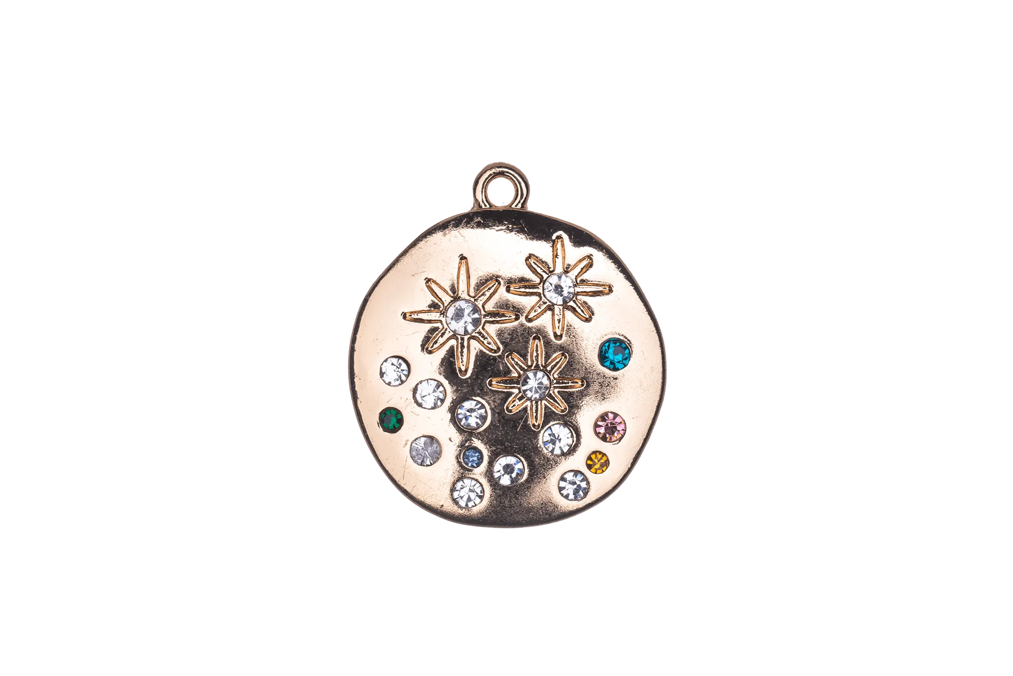 20mm Inlaid Multicolor Crystal Star Constellation Charm - Made of Zinc - Silver and 18k Gold Finishes - Sold by the Piece - K164
