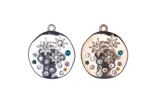 20mm Inlaid Multicolor Crystal Star Constellation Charm - Made of Zinc - Silver and 18k Gold Finishes - Sold by the Piece - K164