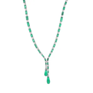 28.06Ct Baguette Emeralds and 14.92Ct Briolette Emeralds and 11.99Ct Diamond Necklace in Platinum, 20in