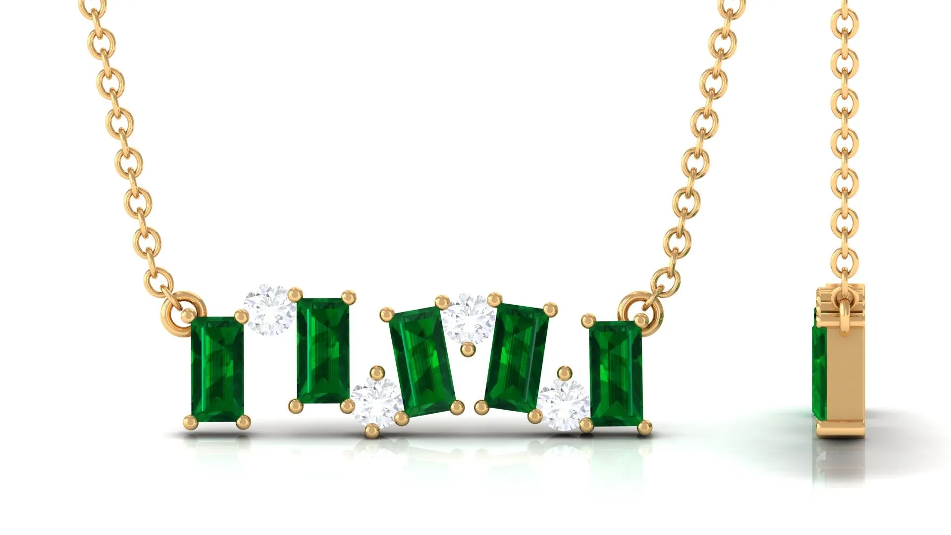 3/4 CT Simple Emerald and Moissanite Gold Bar Necklace