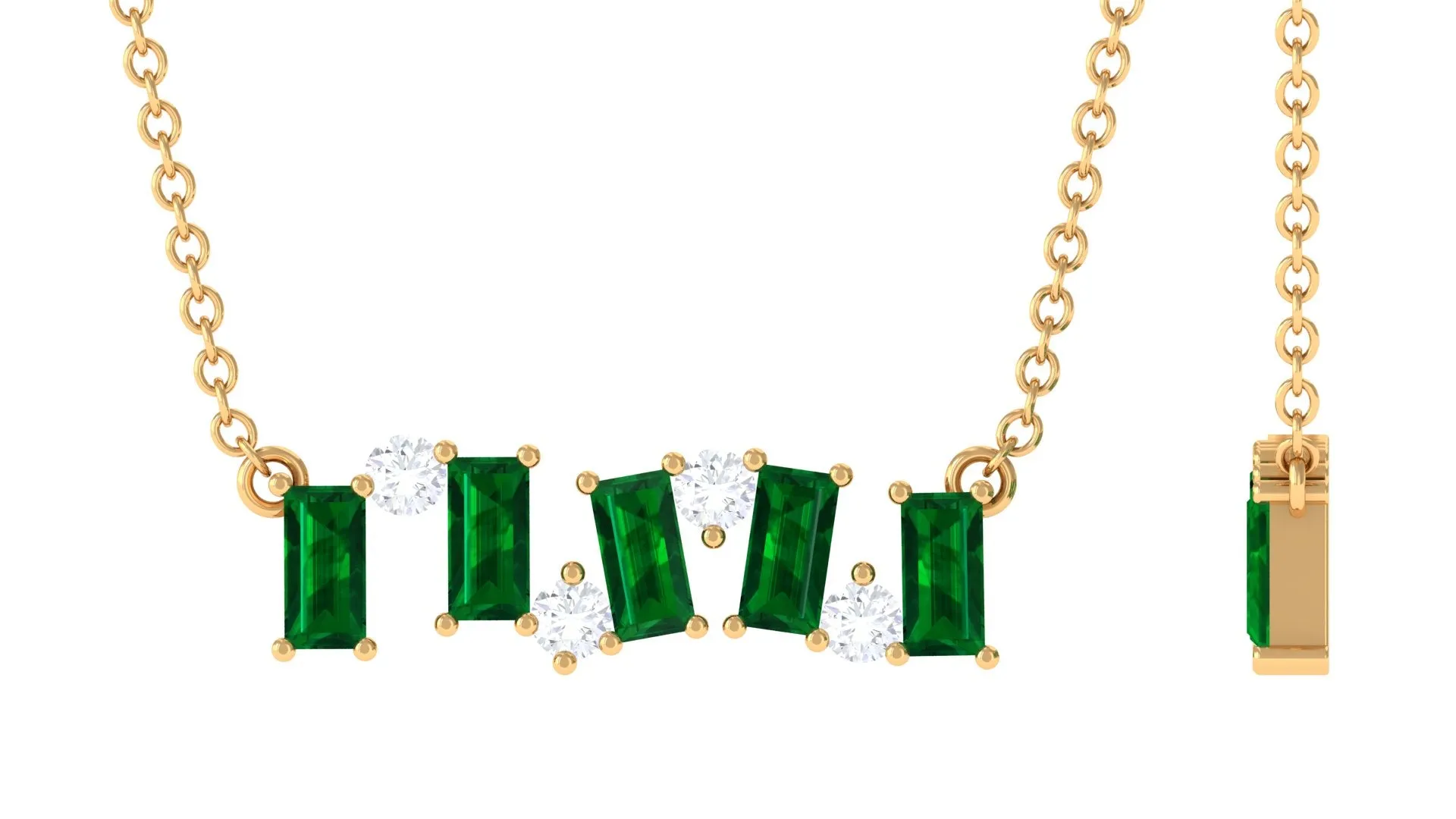 3/4 CT Simple Emerald and Moissanite Gold Bar Necklace