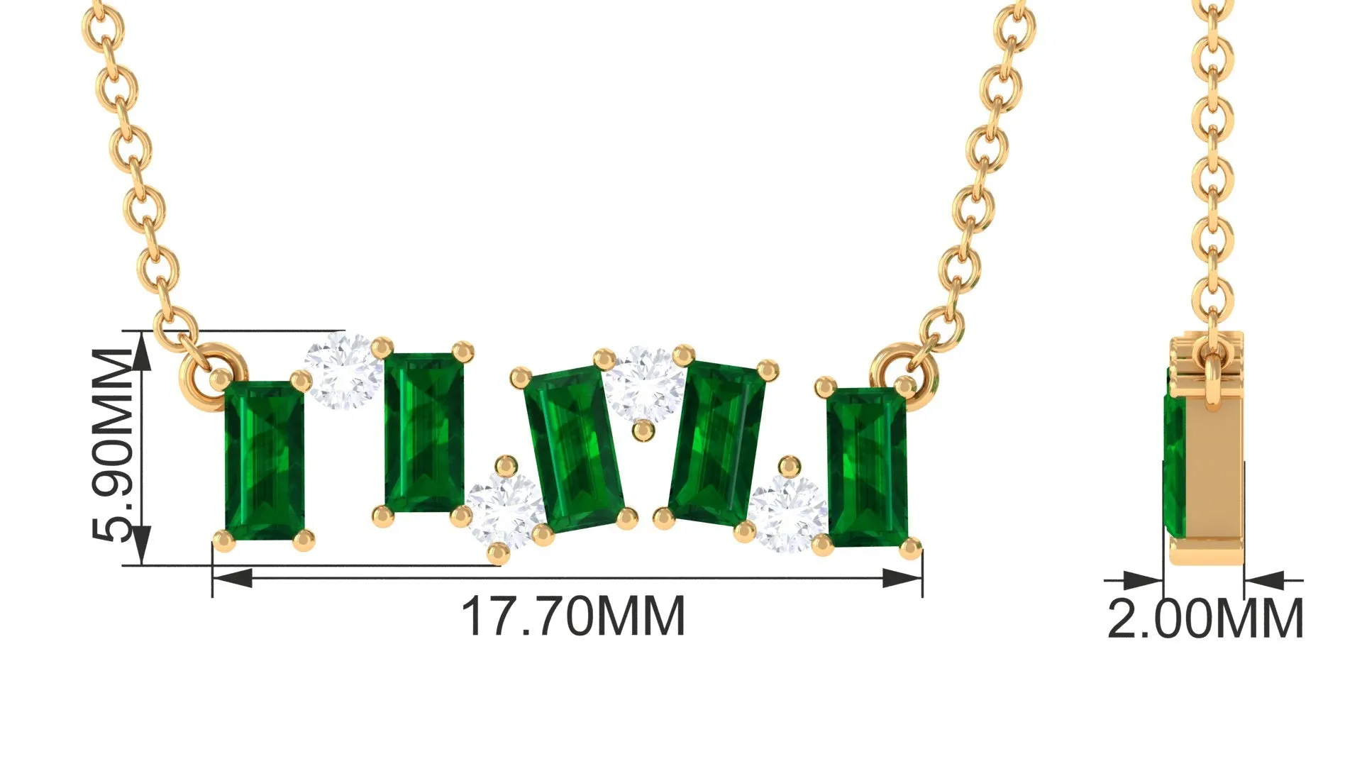 3/4 CT Simple Emerald and Moissanite Gold Bar Necklace
