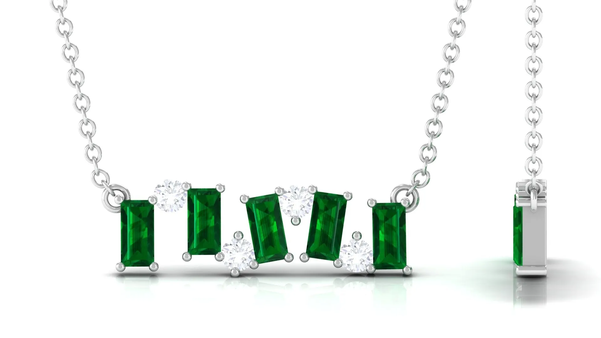 3/4 CT Simple Emerald and Moissanite Gold Bar Necklace