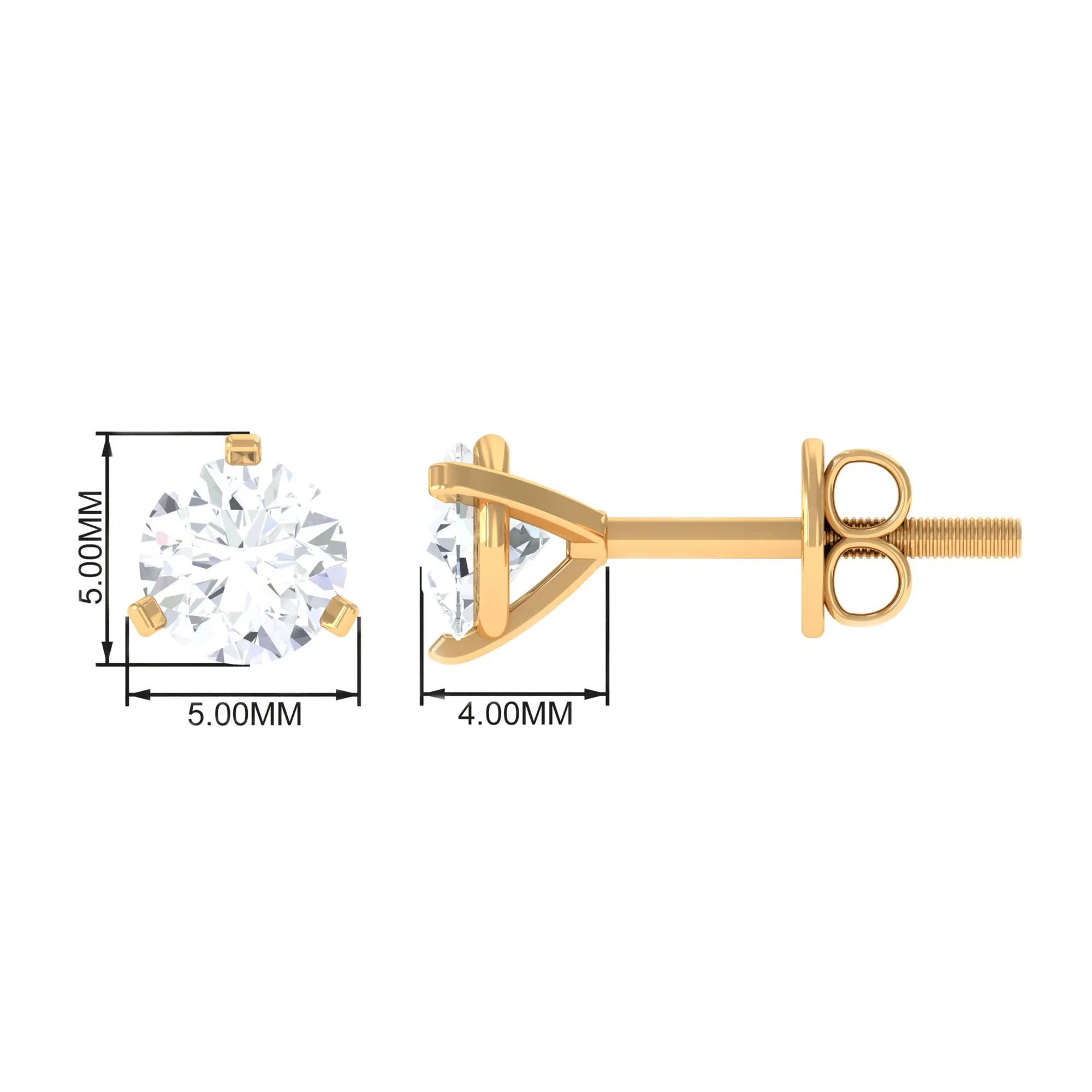 3/4 CT Zircon Solitaire Stud Earrings in Martini Setting