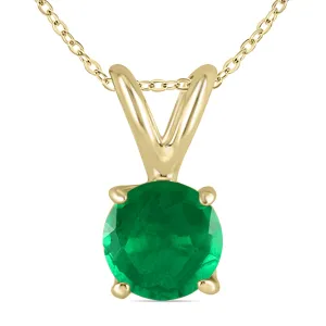 4Mm Round Emerald Pendant In 14K Yellow Gold
