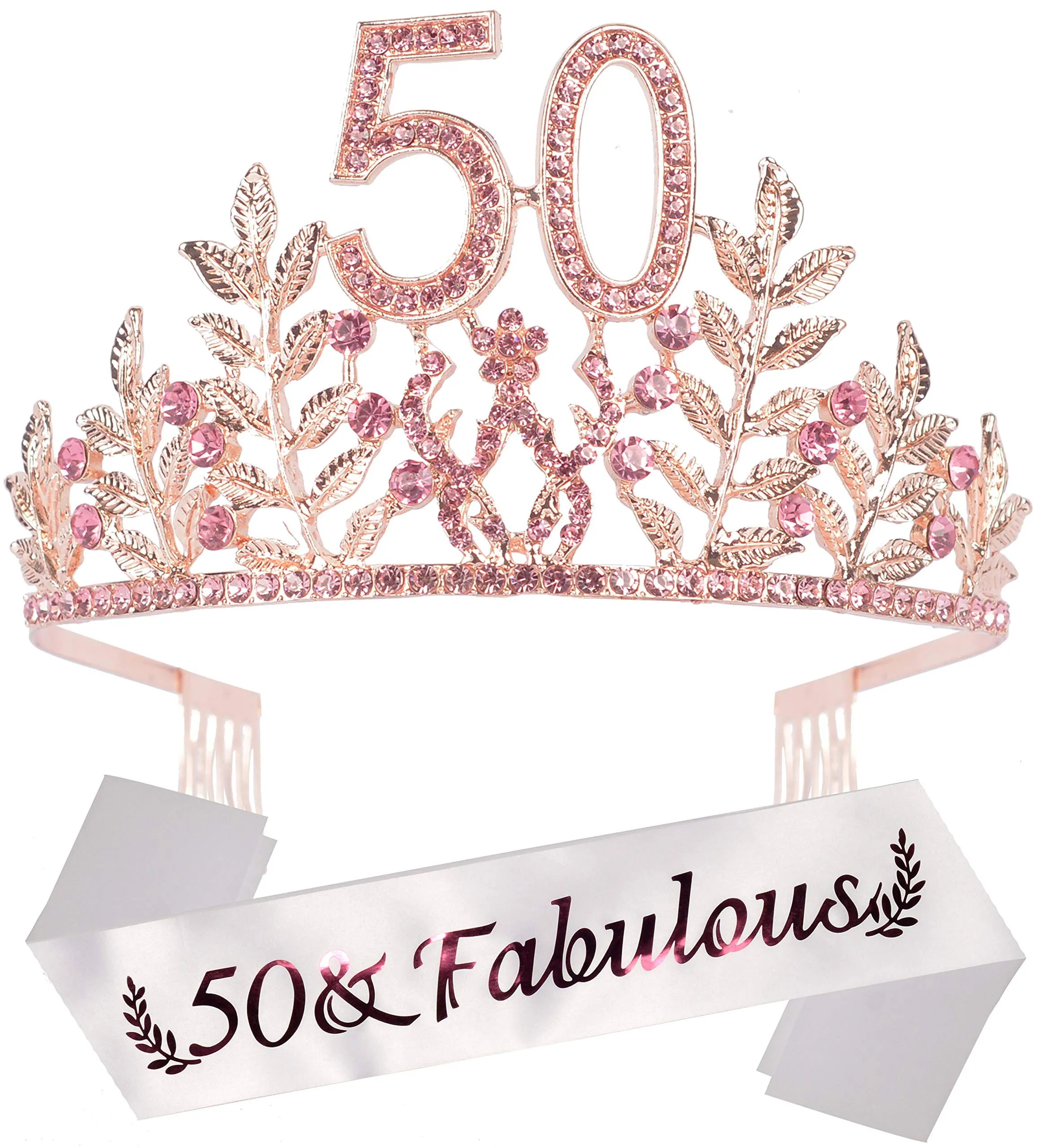 50th Birthday Gifts for Women, 50th Birthday Tiara and Sash, 50 Fabulous Sash and Crystal