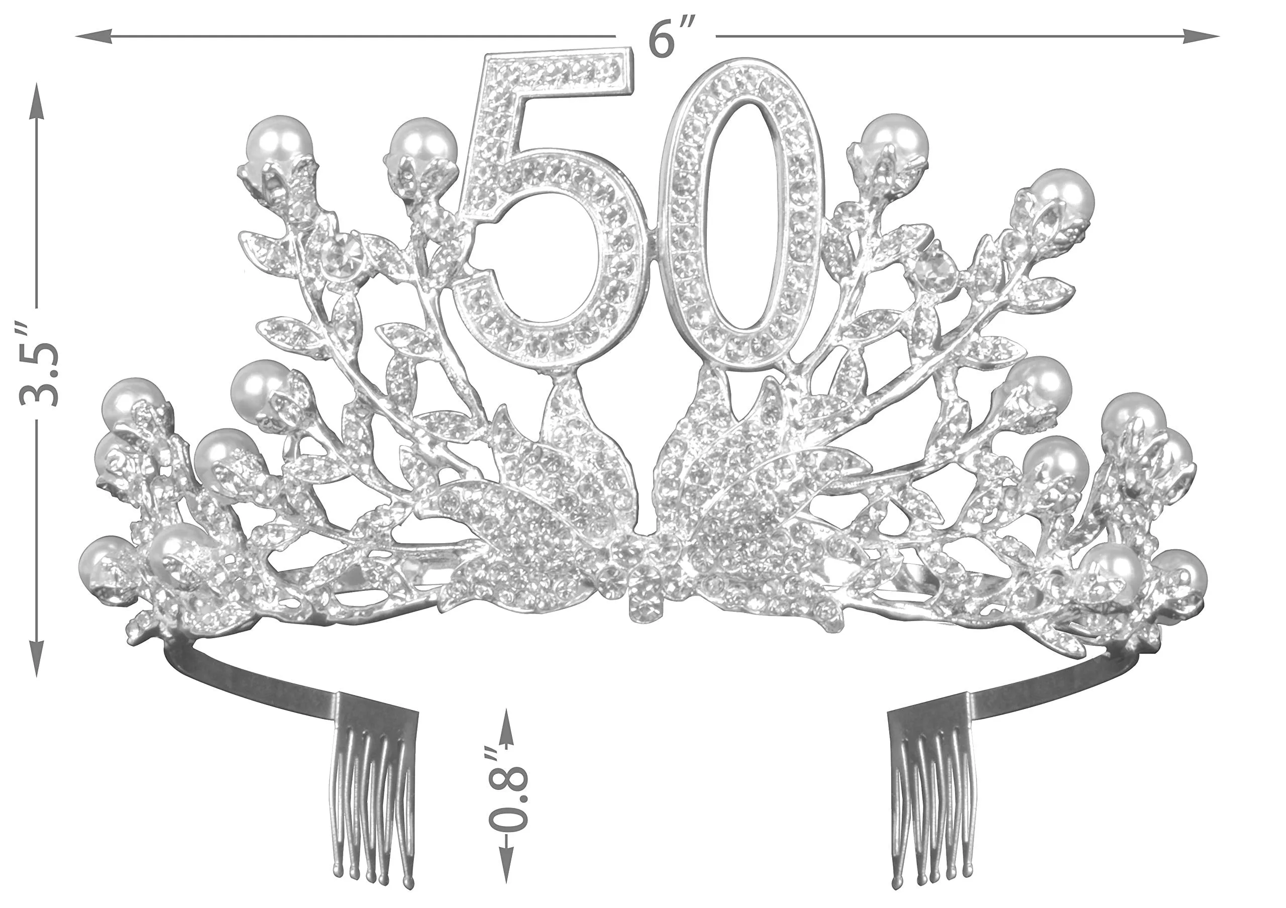 50th Birthday Gifts for Women, 50th Birthday Tiara and Sash, 50 Fabulous Sash and Crystal