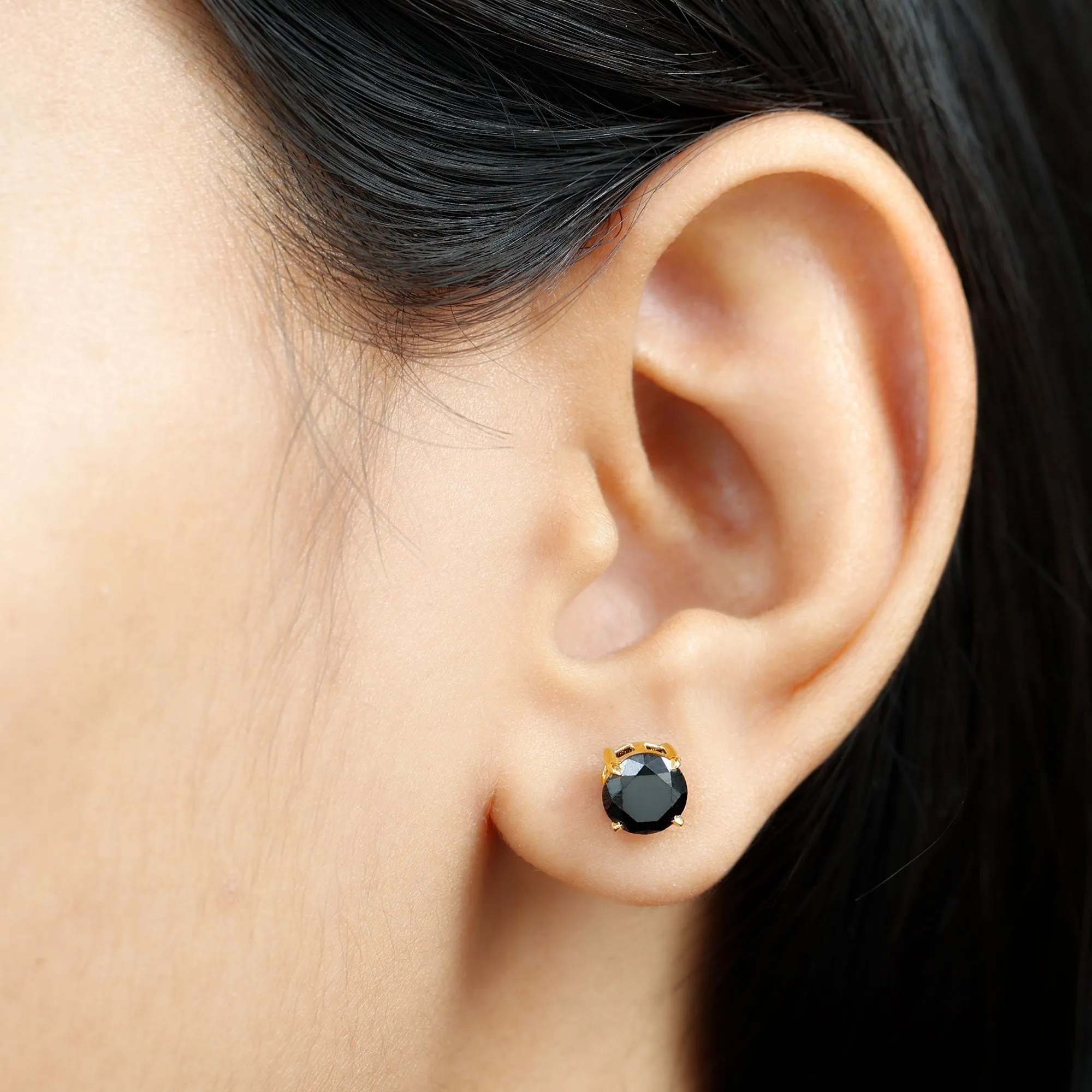 6.5X6.5 MM Round Cut Black Onyx Solitaire Stud Earrings in 4 Prong Setting