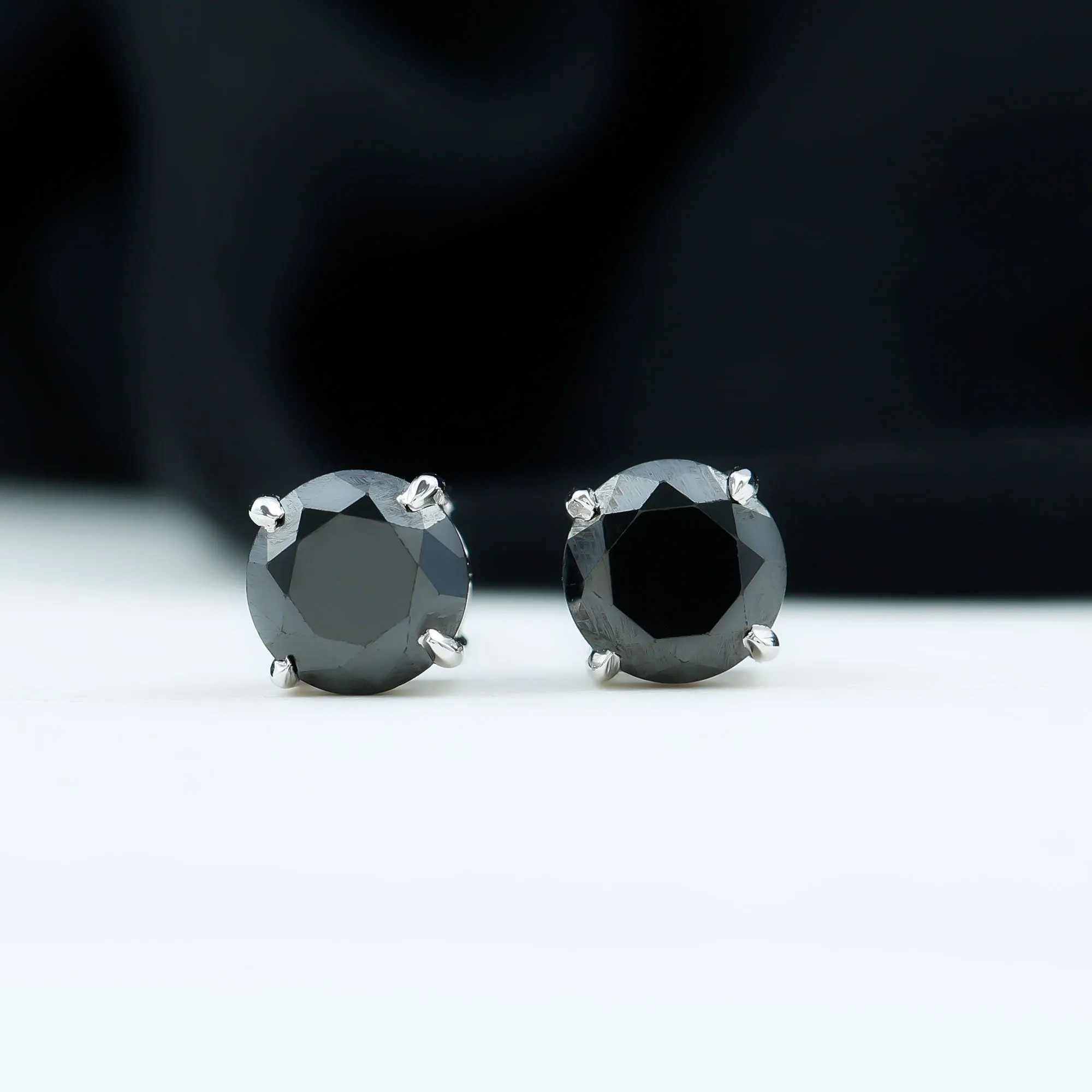 6.5X6.5 MM Round Cut Black Onyx Solitaire Stud Earrings in 4 Prong Setting