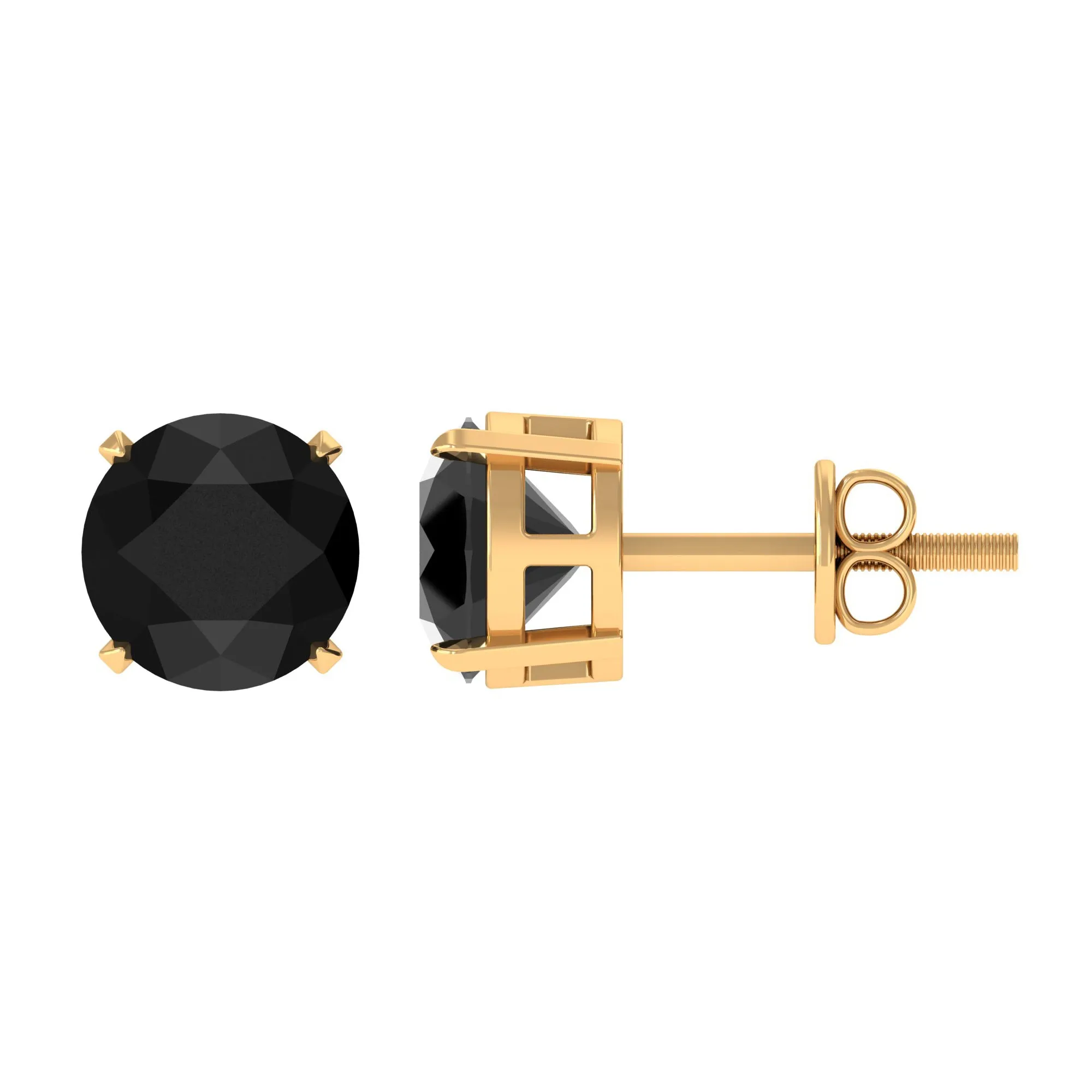 6.5X6.5 MM Round Cut Black Onyx Solitaire Stud Earrings in 4 Prong Setting