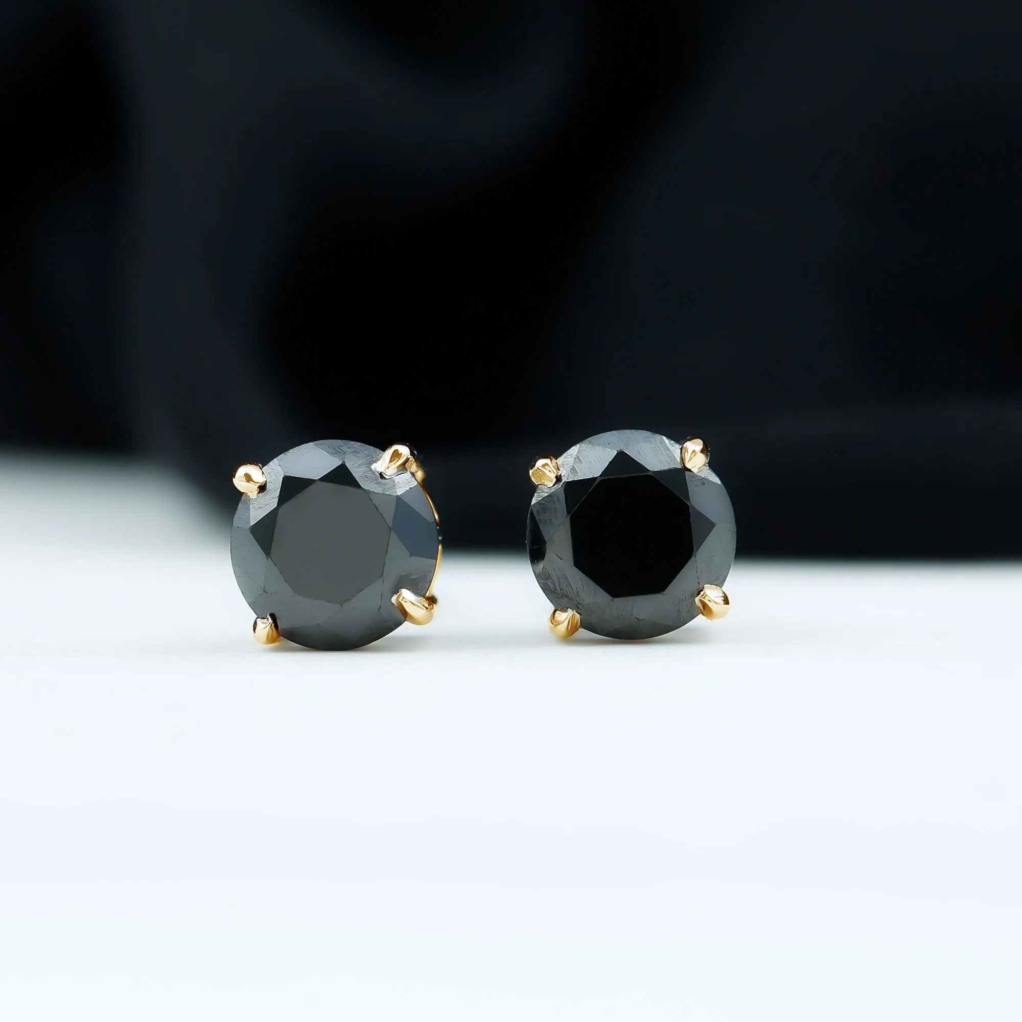 6.5X6.5 MM Round Cut Black Onyx Solitaire Stud Earrings in 4 Prong Setting
