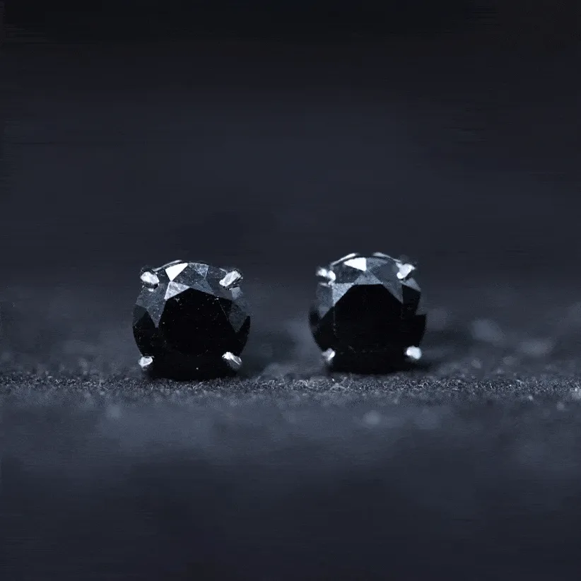 6.5X6.5 MM Round Cut Black Onyx Solitaire Stud Earrings in 4 Prong Setting