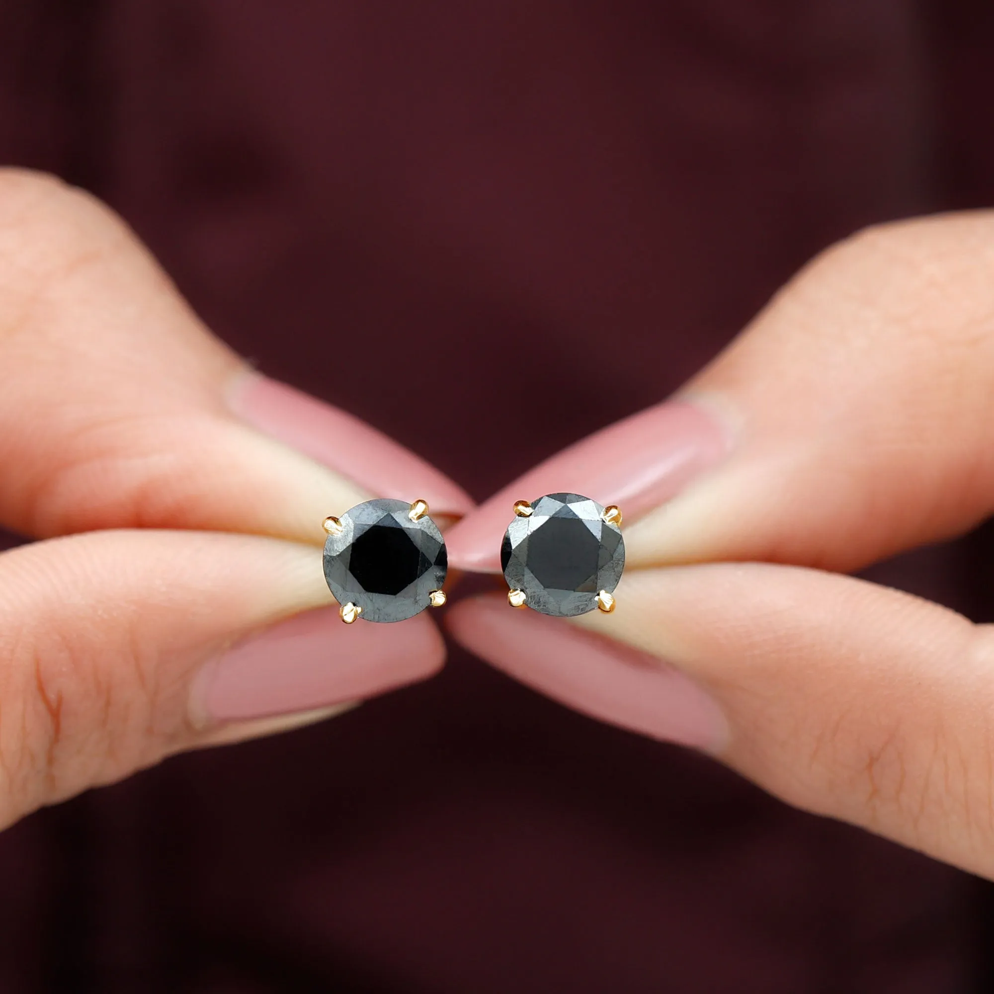 6.5X6.5 MM Round Cut Black Onyx Solitaire Stud Earrings in 4 Prong Setting