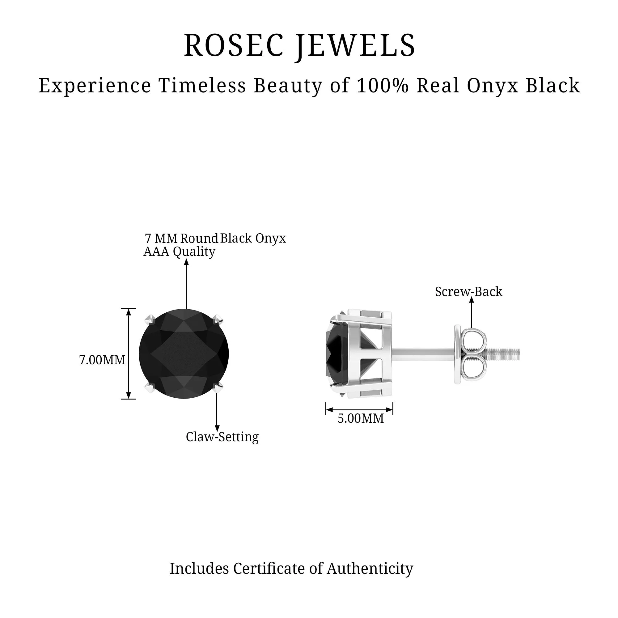 6.5X6.5 MM Round Cut Black Onyx Solitaire Stud Earrings in 4 Prong Setting