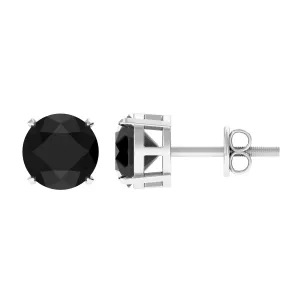 6.5X6.5 MM Round Cut Black Onyx Solitaire Stud Earrings in 4 Prong Setting