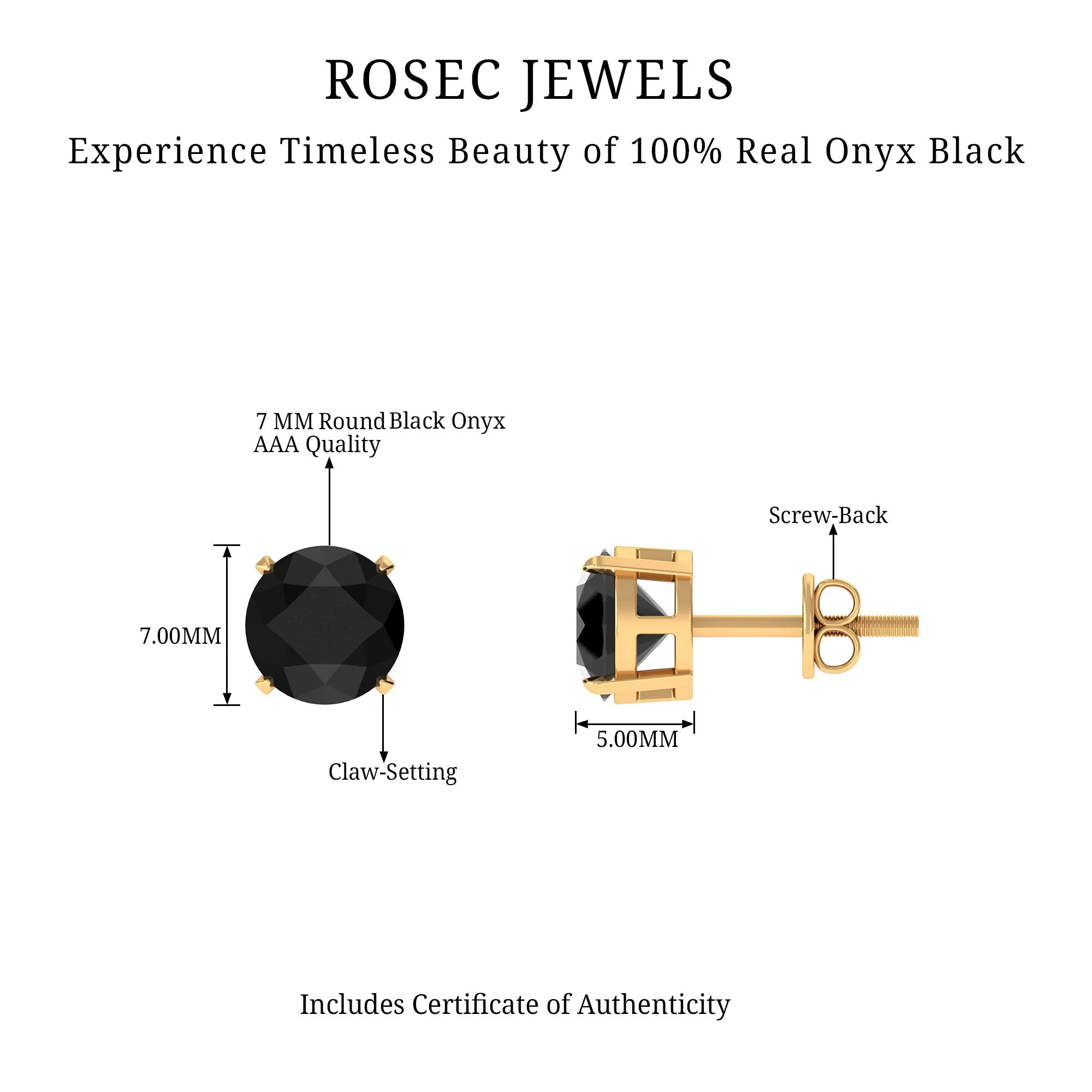 6.5X6.5 MM Round Cut Black Onyx Solitaire Stud Earrings in 4 Prong Setting