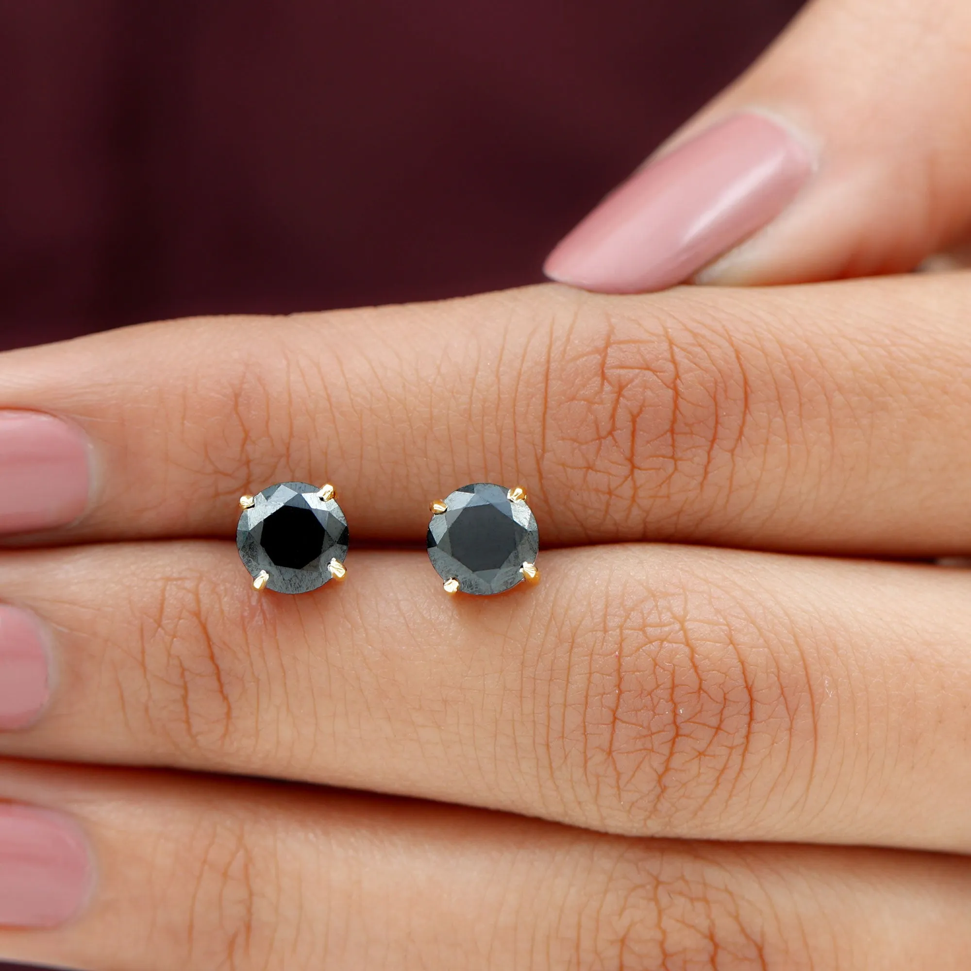 6.5X6.5 MM Round Cut Black Onyx Solitaire Stud Earrings in 4 Prong Setting