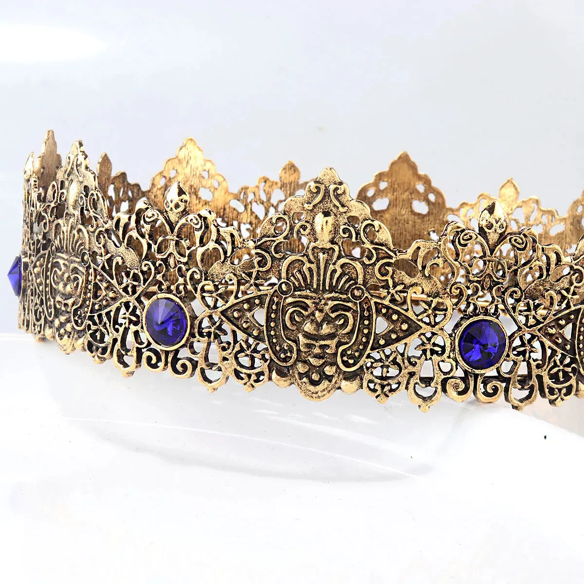 7 Inch Royal Round King Mens Rhinestone Medieval Crown