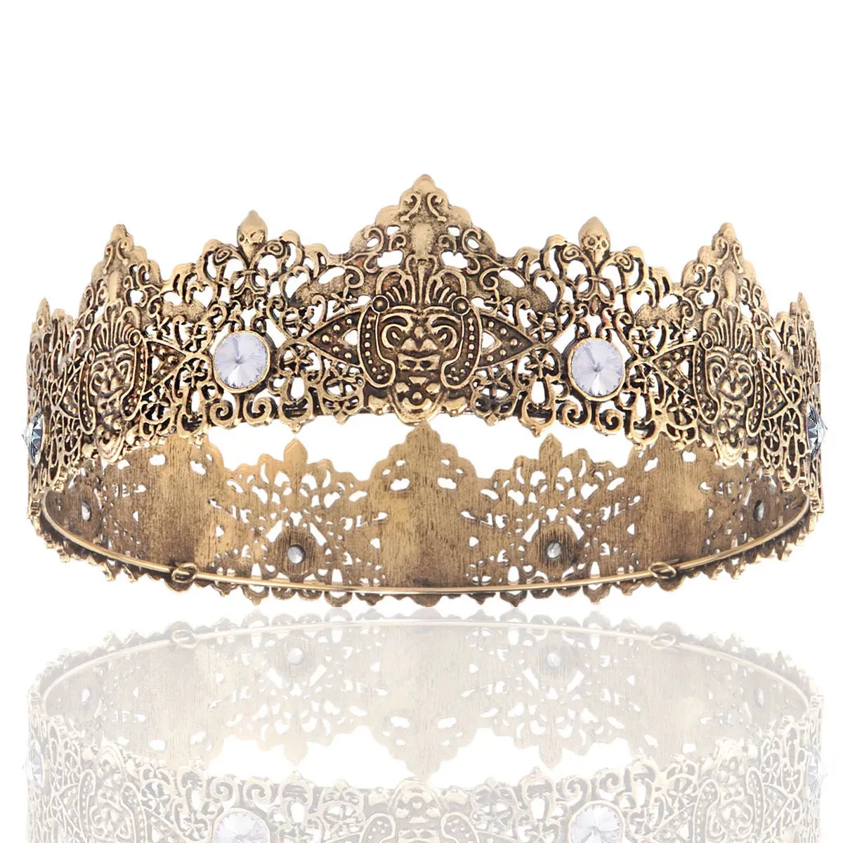 7 Inch Royal Round King Mens Rhinestone Medieval Crown