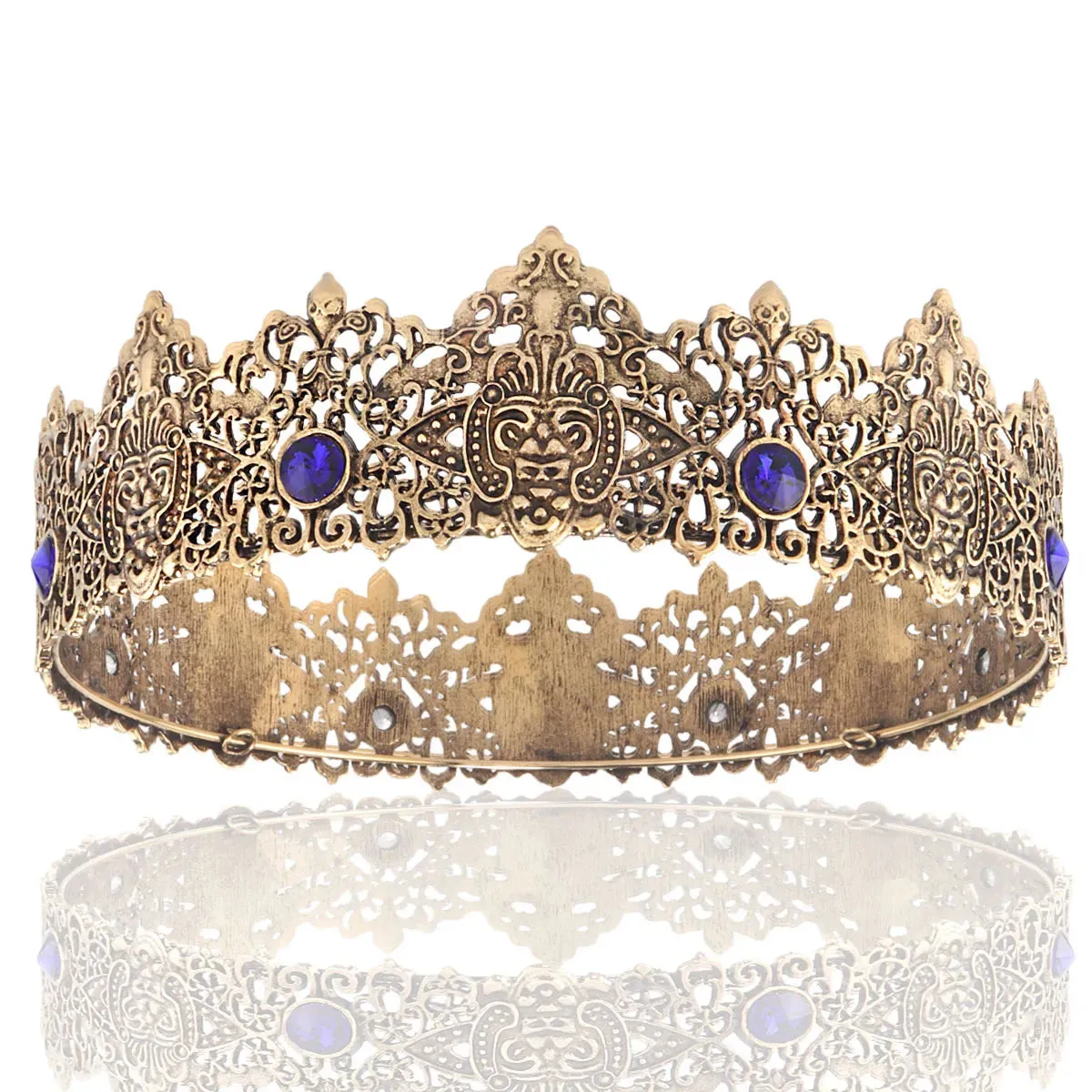 7 Inch Royal Round King Mens Rhinestone Medieval Crown