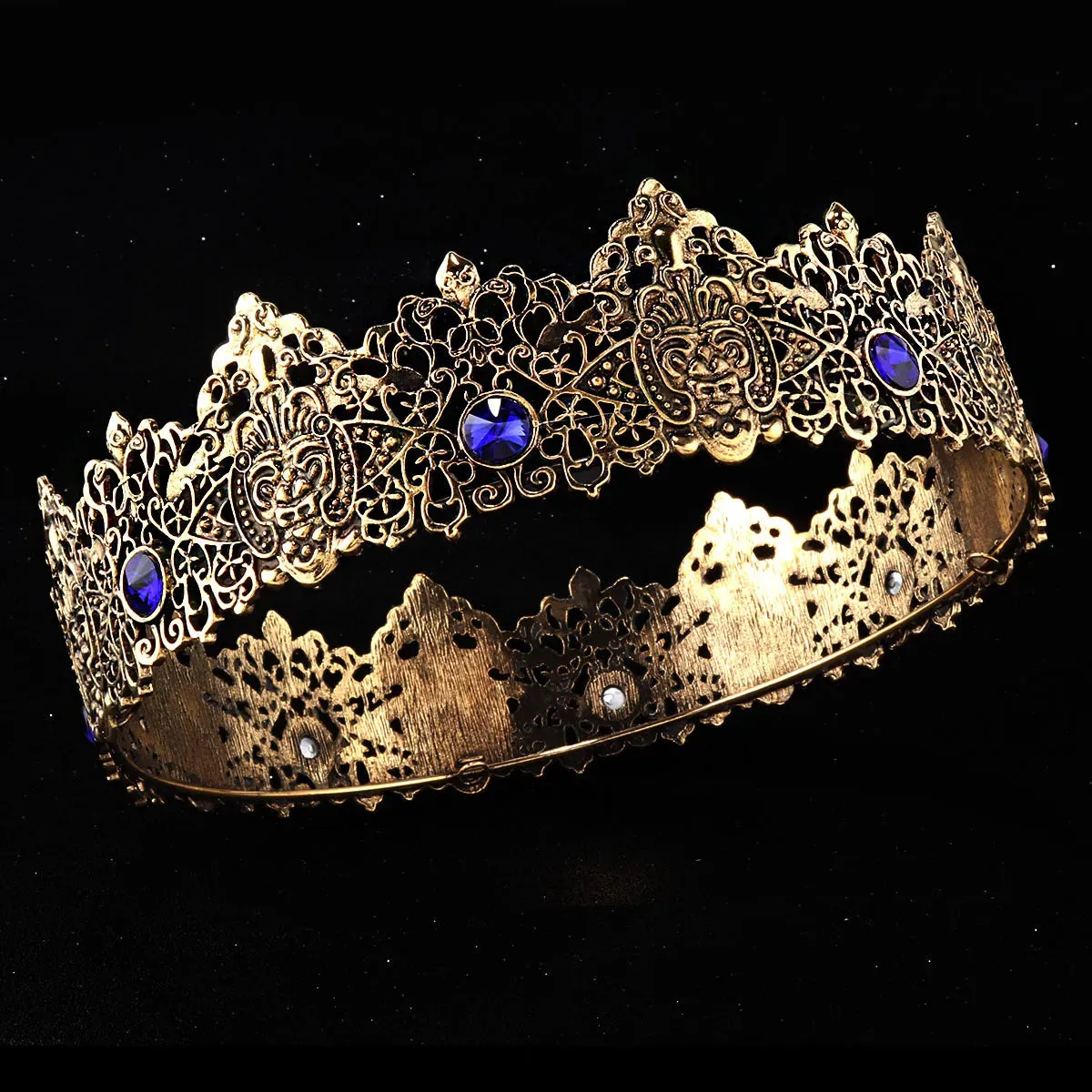 7 Inch Royal Round King Mens Rhinestone Medieval Crown