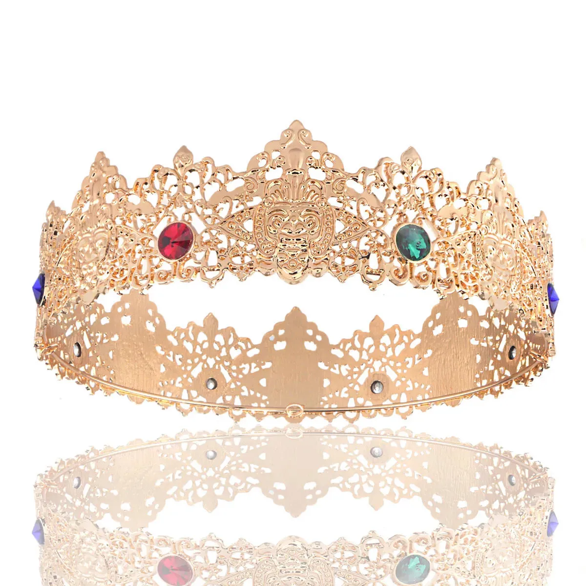 7 Inch Royal Round King Mens Rhinestone Medieval Crown