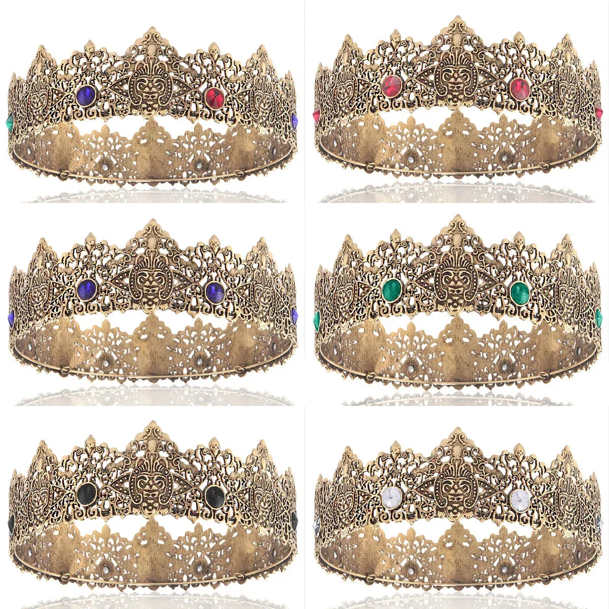 7 Inch Royal Round King Mens Rhinestone Medieval Crown