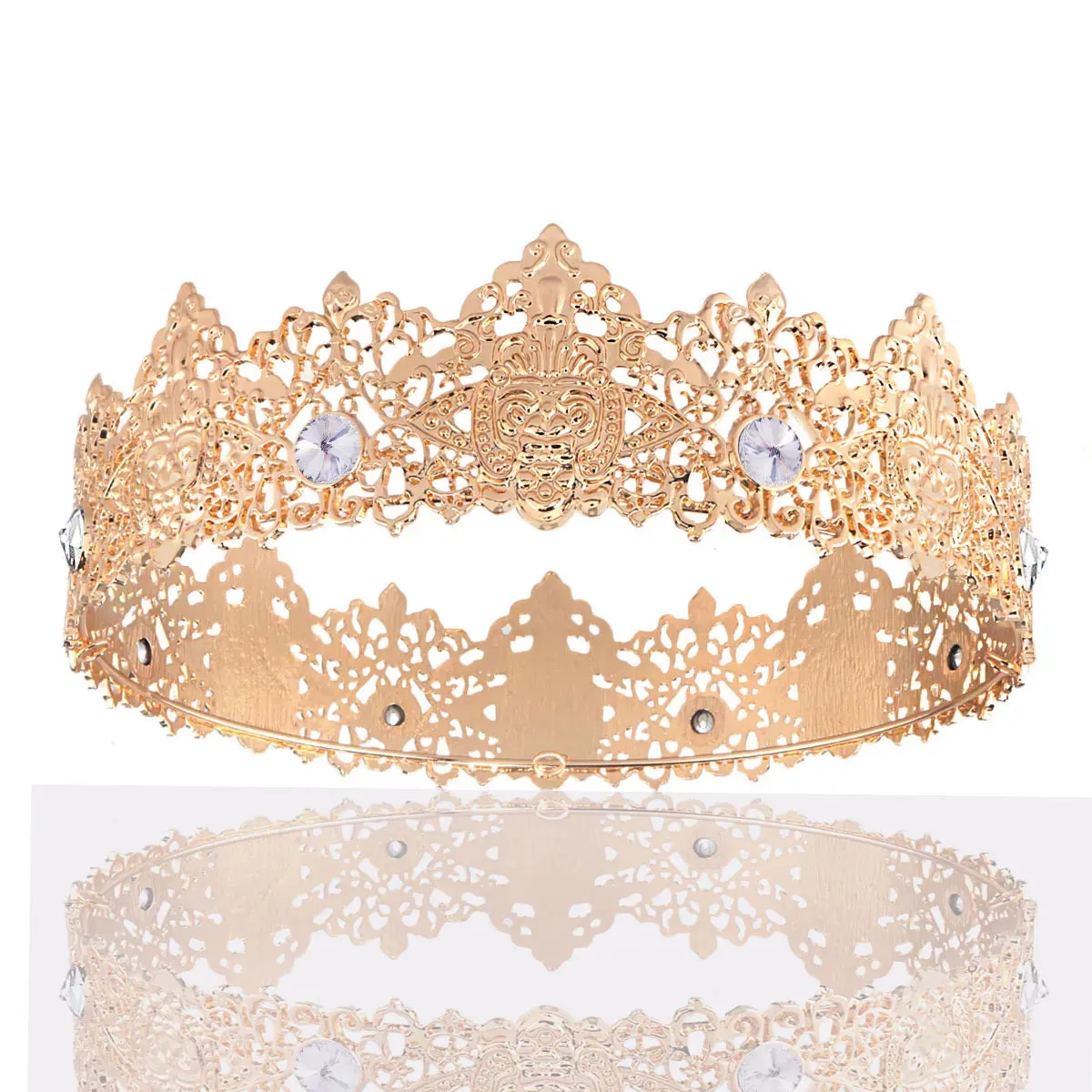 7 Inch Royal Round King Mens Rhinestone Medieval Crown