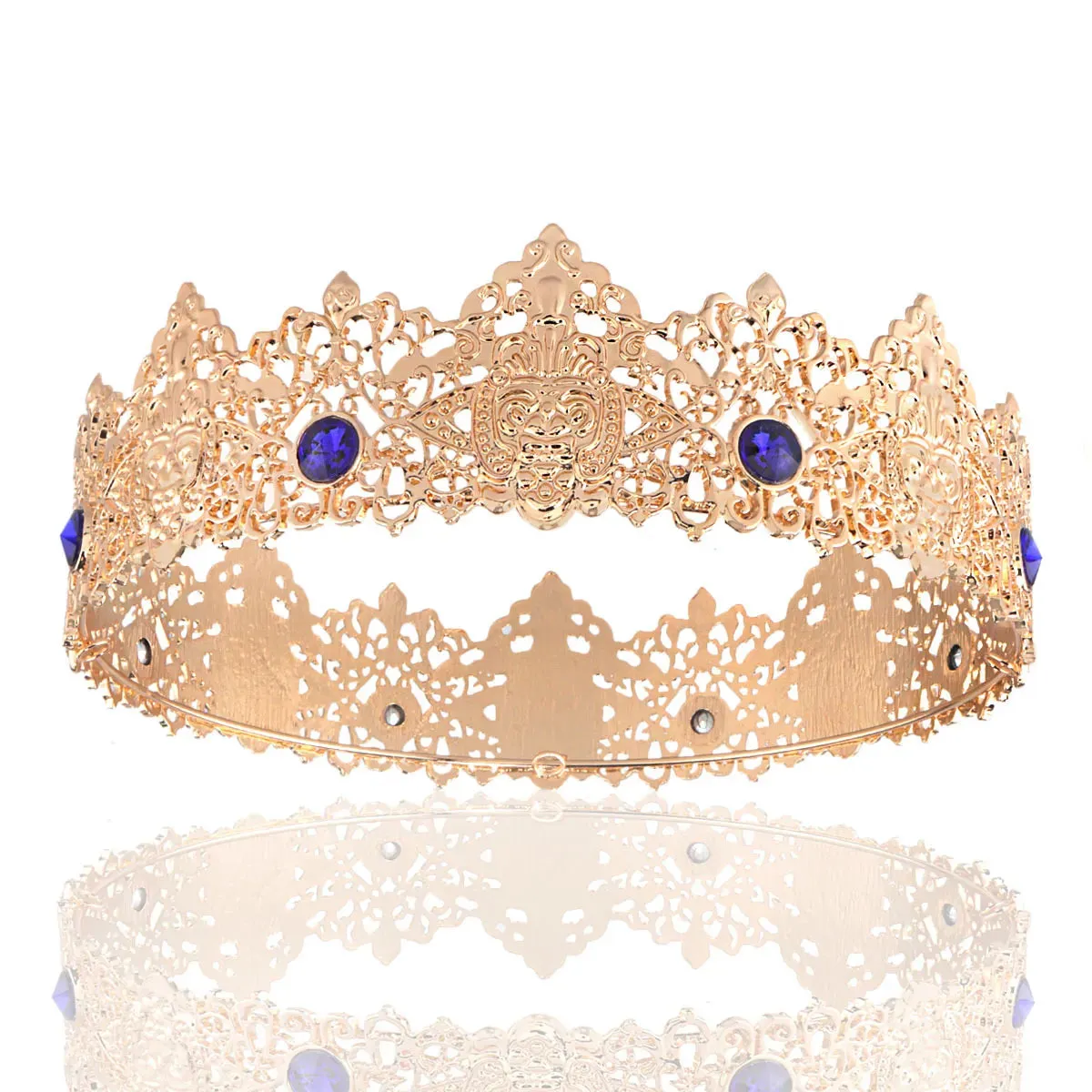 7 Inch Royal Round King Mens Rhinestone Medieval Crown
